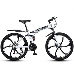 Dsrgwe Folding Mountain Bike Foldable Mountain Bike, Carbon Steel Frame Bike, with Dual Disc Brake Double Suspension (Color : White, Size : 21 Speed)
