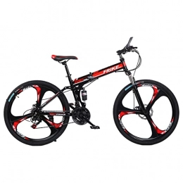 AZXV Folding Mountain Bike Foldable Mountain Bike，Full Suspension High-Carbon Steel MTB Bicycle，21 Speed，26-inch Wheel，Dual Disc Brake Non-Slip，for Adults Mens Women Mountain Bike Bicycle，Mult black red