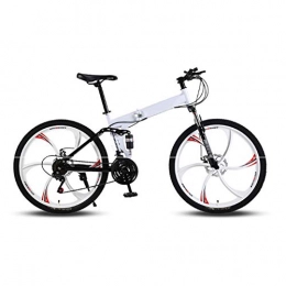 WGXY Folding Mountain Bike Foldable Mountain Bike, High-carbon Steel Hardtail Mountain Bicycle, Six Cutter Wheel 26 inch / 21 / 24 / 27 Variable Speed Bicycle, Double Shock Absorption Road Racing, White, 26 inch 21 speed