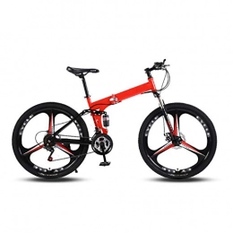 WGXY Bike Foldable Mountain Bike, High-carbon Steel Hardtail Mountain Bicycle, Three Cutter Wheel 26 inch / 21 / 24 / 27 Variable Speed Bicycle, Double Shock Absorption Road Racing, Red, 26 inch 21 speed
