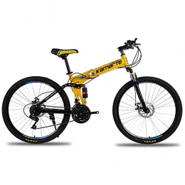 YOUSR Bike Foldable Mountain Bike, Shock-absorbing Mountain Bike Folding, 21-speed Double Disc Brake with 24-inch Steel Frame Yellow