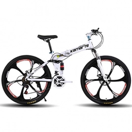 XIGE Folding Mountain Bike Foldable Sports MountainBike MTB Bicycle with 6 Cutter Wheel, Bicycle for Men and Women Full Suspension MTB, Foldable Bicycle for Men and Women suitable for the Outdoor Cycle-White-24inch27speed