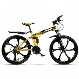 Doris Bike Foldding Mountain Bike, 21 / 24 / 27 / 29 Speed High Carbon Steel Frame, Suspension MTB Gears Dual Disc Brakes Mountain Bicycle with 6 Cutter Wheel, Yellow, 24inch 30speed