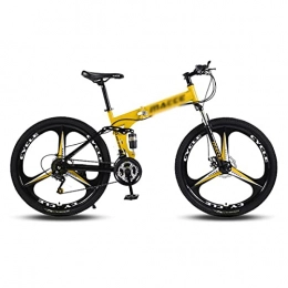FBDGNG Folding Mountain Bike Folded Adult Mountain Bicycles 26 Inch Wheel For Mens / Womens Carbon Steel Frame With Mechanical Disc Brake And Lockable Suspension Fork(Size:27 Speed, Color:Yellow)
