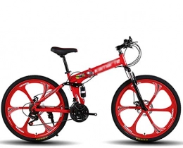 SAFT Folding Mountain Bike Folding 24 / 26 Inch Adult Mountain Bike Bikes, Adult Variable speed double shock-absorbing bicycle with 6-Spoke Wheel, 21 / 24 / 27 Speed (Color : Red, Size : 26 inch 21 speed)