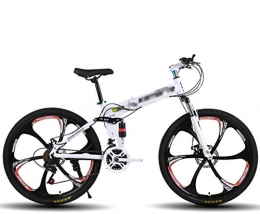 SAFT Bike Folding 24 / 26 Inch Adult Mountain Bike Bikes, Adult Variable speed double shock-absorbing bicycle with 6-Spoke Wheel, 21 / 24 / 27 Speed (Color : White, Size : 24 inch 24 speed)