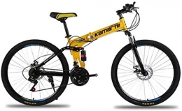Suge Bike Folding 24 / 26 Inch Mountain Bike Shock-absorbing Front Fork Double Disc Brake Road Racing Bicycle Outdoor Cycling for Adult Women Men Student (Color : Yellow, Size : 26" 27 speed)