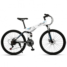 AZXV Bike Folding Adult Mountain Bike Full Suspension Dual Disc Brakes Mountain Bike ，21 / 24 / 27 Speed Drivetrain，26-Inch Wheels，soft Tail Frame，Hydraulic Disc Brakes，Multiple C white blue-21