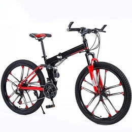 Bewinch Folding Mountain Bike Folding Bike 24 / 27 Speed Mountain Bike 24 Inches 10-Spoke Wheels MTB Dual Suspension Bicycle Adult Student Outdoors Sport Cycling, Red, 27 speed