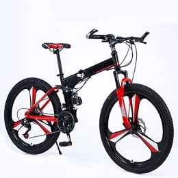 Bewinch Folding Mountain Bike Folding Bike 24 / 27 Speed Mountain Bike 24 Inches 3-Spoke Wheels MTB Dual Suspension Bicycle Adult Student Outdoors Sport Cycling, Red, 27 speed