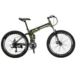  Folding Mountain Bike Folding Bike, 26 Inch Comfortable Lightweight 21 Speed Disc Brakes Suitable For 5'2" To 6' Unisex Fold Foldable Unisex's (Army Green)