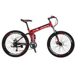  Folding Mountain Bike Folding Bike, 26 Inch mountain bike, Comfortable Lightweight, 21 Speed bike, Disc Brakes Suitable For 5'2" To 6' Unisex Fold Foldable Unisex's (Red)