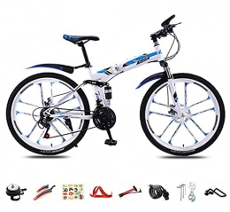 Folding Bike,26"Sport and Expert Adult Mountain Bike,27/30 Speed Mountain Bicycle Dual Disc Brake Bicycle,High-carbon Steel Frame, Hydraulic Disc Brakes blue-30 Speed