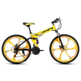 DOS Bike Folding Bike 27 Speed Mountain Bike 26 Inches Wheels Dual Suspension Folding Bike, Yellow