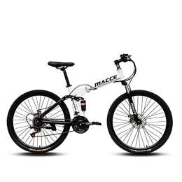 AEF Bike Folding Bike for Adults, 26 Inch Spoke Wheel 30 Speed High Carbon Steel Frame Mountain Bike, Full Suspension Dual Disc Brake Mountain Bike, Multi-Colors, White