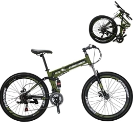 EUROBIKE Bike Folding Bike, Full Suspension Folding Mountain Bike, 21 Speed Folding Bicycle 26 inch Men or Women for Afult Mens Womens Foldable BIkes (Green)