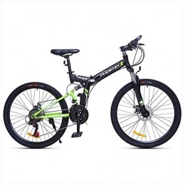Folding Bikes Folding mountain bike adult variable speed bicycle 24 inch men and women cross country bicycle shock absorber Bikes (Color : Green, Size : 24inches)
