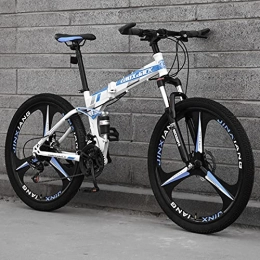 KaO0YaN Folding Mountain Bike Folding Bikes, High-Carbon Steel Frame For Adult Variable-Speted Mountain Bike Road Bikes, Mens / Womens Light Bikes And Youth Road Racing, 26-Inch Wheels-One Round Three Knife White Blue_21St Speed