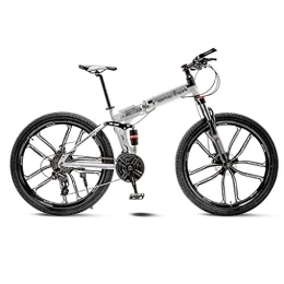 Hong Yi Fei-shop Folding Mountain Bike Folding Bikes White Mountain Bike Bicycle 10 Spoke Wheels Folding 24 / 26 Inch Dual Disc Brakes (21 / 24 / 27 / 30 Speed) Outdoor bike (Color : 27 speed, Size : 24inch)