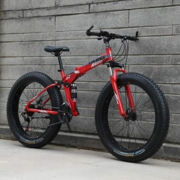 Folding Fat Bike,21 Speed Variable Speed Beach Snowmobile Bicycle,Double Disc Brake Mountain Bike,Full Suspension MTB,Unisex Outdoors Red 26