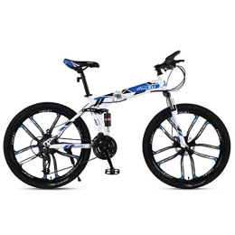 WEHOLY Bike Folding Mountain Bike 21 / 24 / 27 Speed Steel Frame 26 Inches 10-Spoke Wheels Suspension Folding Bike, Blue, 21speed