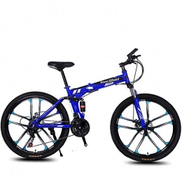 W&TT Bike Folding Mountain Bike 21 / 24 / 27 Speeds Disc Brake Off-road Bike 26 Inch Adults Magnesium Alloy Wheel Bicycles with Double Shock Absorber, Blue1, 21S