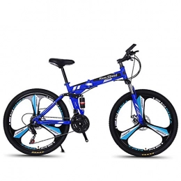 W&TT Folding Mountain Bike Folding Mountain Bike 21 / 24 / 27 Speeds Disc Brake Off-road Bike 26 Inch Adults Magnesium Alloy Wheel Bicycles with Double Shock Absorber, Blue2, 21S