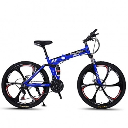 W&TT Folding Mountain Bike Folding Mountain Bike 21 / 24 / 27 Speeds Disc Brake Off-road Bike 26 Inch Adults Magnesium Alloy Wheel Bicycles with Double Shock Absorber, Blue3, 21S