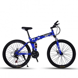 W&TT Bike Folding Mountain Bike 21 / 24 / 27 Speeds Disc Brake Off-road Bike 26 Inch Adults Magnesium Alloy Wheel Bicycles with Double Shock Absorber, Blue4, 21S