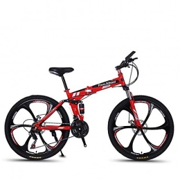 W&TT Folding Mountain Bike Folding Mountain Bike 21 / 24 / 27 Speeds Disc Brake Off-road Bike 26 Inch Adults Magnesium Alloy Wheel Bicycles with Double Shock Absorber, Red3, 21S