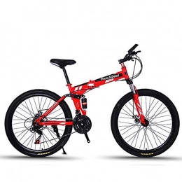 W&TT Bike Folding Mountain Bike 21 / 24 / 27 Speeds Disc Brake Off-road Bike 26 Inch Adults Magnesium Alloy Wheel Bicycles with Double Shock Absorber, Red4, 21S