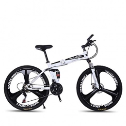 W&TT Folding Mountain Bike Folding Mountain Bike 21 / 24 / 27 Speeds Disc Brake Off-road Bike 26 Inch Adults Magnesium Alloy Wheel Bicycles with Double Shock Absorber, White2, 21S