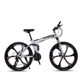 W&TT Folding Mountain Bike Folding Mountain Bike 21 / 24 / 27 Speeds Disc Brake Off-road Bike 26 Inch Adults Magnesium Alloy Wheel Bicycles with Double Shock Absorber, White3, 21S