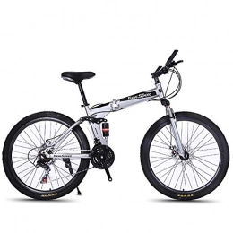 W&TT Folding Mountain Bike Folding Mountain Bike 21 / 24 / 27 Speeds Disc Brake Off-road Bike 26 Inch Adults Magnesium Alloy Wheel Bicycles with Double Shock Absorber, White4, 21S