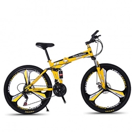 W&TT Bike Folding Mountain Bike 21 / 24 / 27 Speeds Disc Brake Off-road Bike 26 Inch Adults Magnesium Alloy Wheel Bicycles with Double Shock Absorber, Yellow2, 21S
