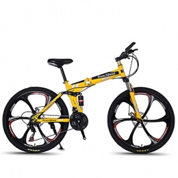W&TT Folding Mountain Bike Folding Mountain Bike 21 / 24 / 27 Speeds Disc Brake Off-road Bike 26 Inch Adults Magnesium Alloy Wheel Bicycles with Double Shock Absorber, Yellow3, 24S