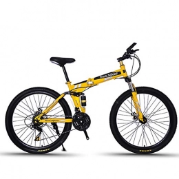 W&TT Folding Mountain Bike Folding Mountain Bike 21 / 24 / 27 Speeds Disc Brake Off-road Bike 26 Inch Adults Magnesium Alloy Wheel Bicycles with Double Shock Absorber, Yellow4, 21S