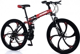 DPCXZ Folding Mountain Bike Folding Mountain Bike, 21 Speed Bicycle Adult Mountain Trail Bike, High-Carbon Steel Frame Dual Full Suspension Dual Disc Brake, for Students and Urban Commuters Red, 24 inches