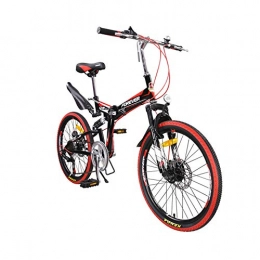 Hxx Bike Folding Mountain Bike, 22" Fully Suspended Double Shock-Absorbing Mountain Bike 7 Speed High Carbon Steel Double Damping System Bicycle, Red