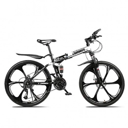 TTW Bike Folding Mountain Bike 24 / 26 Inch Adults Off-road Shock Absorber Bicycle 21 / 24 / 27 / 30 Speeds Dual Disc Brakes Bike with High Carbon Soft Tail Frame, Black, 24 Inch 30S