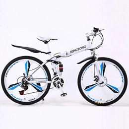 ANJING Bike Folding Mountain Bike 24 / 26 inch for Adult, 21 Speed Wheels Dual Suspension Lightweight Bicycle, White, 26inch