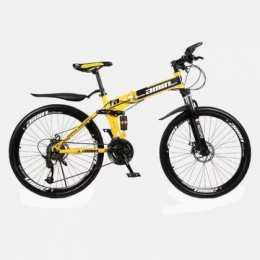 Hxx Bike Folding Mountain Bike, 24" Double Disc Brake High Carbon Steel Bicycle 21 Speed Double Shock Off-Road Variable Speed Bicycle with Front And Rear Fender, Yellow
