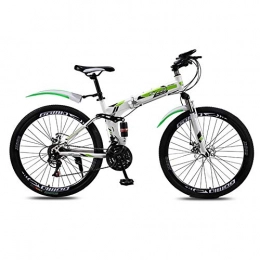 Hxx Bike Folding Mountain Bike, 24" Double Disc Brake High Carbon Steel Bicycle 21 Speed Front And Rear Double Shock Absorption Adult Men And Women Mountain Bike, Green