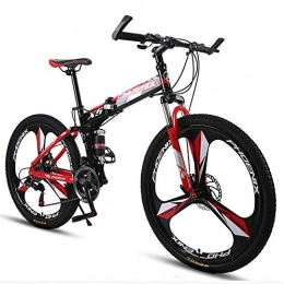 Hxx Bike Folding Mountain Bike, 24" Double Shock Absorption High Carbon Steel Frame Bicycle 21 Speed Unisex Double Disc Brakes Mountain Bike Fast And Light, Blackred