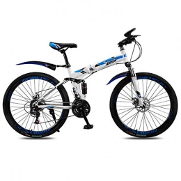 Hxx Folding Mountain Bike Folding Mountain Bike, 24" Double Suspension High Carbon Steel Frame 21 Speed Double Shock Absorption Teen Unisex Mountain Bike with Front And Rear Fenders, Blue