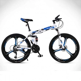 Hxx Bike Folding Mountain Bike, 24" Fully Suspended High Carbon Steel Frame Bicycle 21 Speed Shock Absorber Disc Soft End Unisex Off Road Racing Quick Folding And Convenient Travel, B