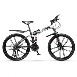 Hxx Folding Mountain Bike Folding Mountain Bike, 24" High Carbon Steel Double Disc Brake Bicycle 21 Speed Double Impact Off-Road Variable Speed Bicycle with Front And Rear Fender, White