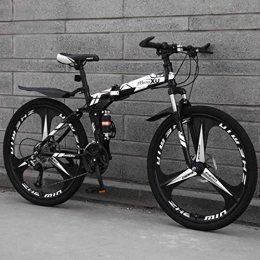 FFKL Bike Folding Mountain Bike, 24-Inch 3-Spoke Wheel Off-Road Racing Bicycle, High Carbon Steel Frame, Double Disc Brake, Men And Women, Black-24 speed