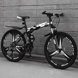 FFKL Bike Folding Mountain Bike, 24-Inch 3-Spoke Wheel Off-Road Racing Bicycle, High Carbon Steel Frame, Double Disc Brake, Men And Women, Black-27 speed