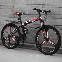 WYZQ Bike Folding Mountain Bike, 24-Inch 3-Spoke Wheel Off-Road Racing Bicycle, High Carbon Steel Frame, Double Disc Brake, Men And Women, Red, 21 speed